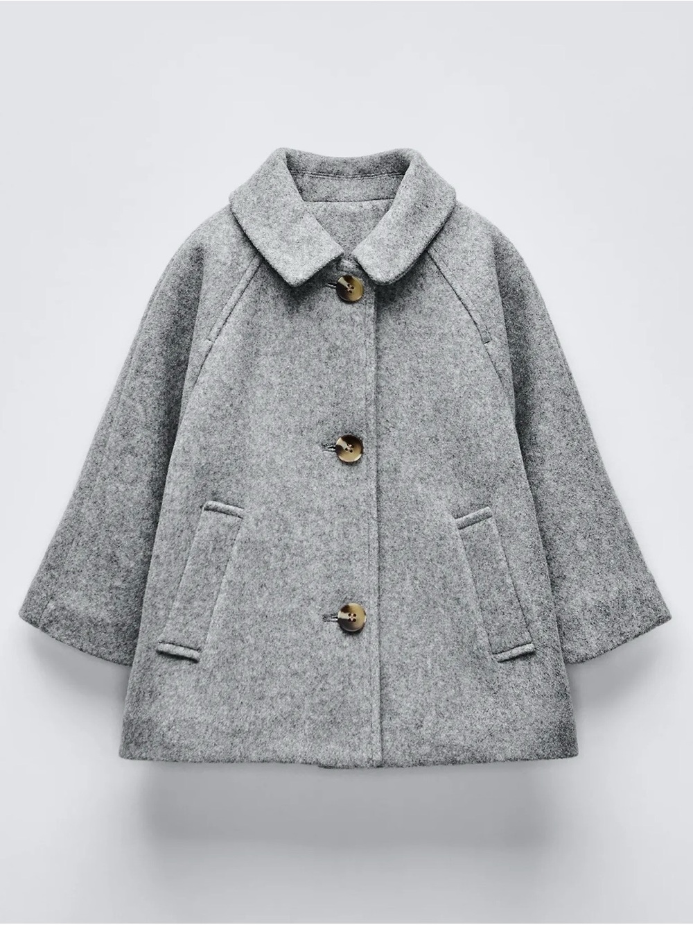 Zara Girls' Light Gray Wool-Blend Pea Coat